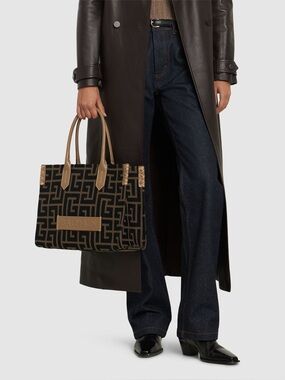 Balmain Black and Tan Monogram Tote